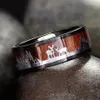 Anel de caça de tungstênio preto, incrustação de madeira, veado, silhueta, anel masculino, aliança de casamento, tamanho 6-13282b