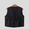 Men's Vests Men Solid Color V Neck Sleeveless Button Bowknot Fashion Casual Crop Streetwear 2023 Unisex Waistcoats INCERUN