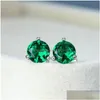 Stud Stud Classic Round Emerald Screw Back Earrings 925 Sterling Sier Green Crystal Zircon For Women Jewelry Wedding Gifts3021 Drop De Dhubj