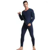 Mäns termiska underkläder Solid Color Top Pants Set 2-stycken Vinter varm fleece fodrad långa johns pyjama för män runt halsbaslager