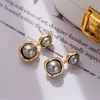 Stud European Trend Metallic Grey Imitation Pearl Pendant Earrings For Women Fashion Retro Style Girl Jewelry Gifts 231218