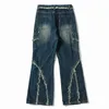 Männer Jeans LACIBLE Vintage Fransen Schichtung Gewaschen 2024 Multi Taschen Lose Herbst Winter Hip Hop Hosen Männer Frauen Hosen