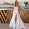 Schöne Blumenblatt Spitze rustikale Land Brautkleider sexy Off Schulter Oberschenkel hohe Split Boho Beach Brautkleider Mutterschaft Tüll eine Linie Vestidos de Novia