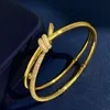 Bangle Designers Bangle T Brand Luxury Knot Designer Bracelet Double Line Rope Womens Minority 18K Gold Silver Shining Crystal Diamond Ba