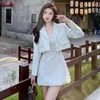 Two Piece Dress Autumn Small Fragrance Vintage Tweed Two Piece Set Women Crop Top Short Jacket Coat Spaghrtti Strap Mini Dress Suits Sweet 231218