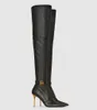 Hiver luxe élégant Bal Main Raven femmes bottes hautes bout pointu talons hauts B talons hauts dorés sur le genou botte robe de soirée bottillons de mode