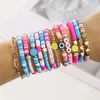 ストランド13pcs/set bohemia heart star stackableブレスレットソフトクレイ陶器層レイヤー