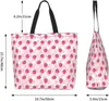 Sacs de courses rose fraise, sac à bandoulière mignon, sac à main réutilisable, fourre-tout d'épicerie pour filles, sacs de rangement en toile à la mode