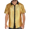 Heren DRIL-shirts formeel pailletten button-down shirt 70s Disco Party Shiny Night Club Homme Costume Stage Wear Button Up