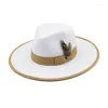 Berets White Wide Brim Fedora Hats For Womens Felt Panama Hat Woolen Top Autumn And Winter