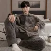 Men's Sleepwear Style Men Winter Warm Comfortable Sets 2 Pieces Thickened Homewear For Coral Fleece Fashion Nightwear Big Size