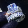 Vecalon Vintage Ring Sets 925 sterling silver Princess cut Cubic Zirconia Engagement Wedding band rings for women men Jewelry CX20311N