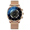 Wristwatches Fashion Cool Unique Wristwatch Digital Literal Multi Layer Dial Watch Men Quartz Mesh Steel Belt Watches Casual