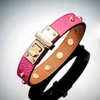 high quality brand jewerlry real leather bracelet for women round rivet stainless steel bracelet