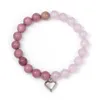 Strand Heart Charm 8mm Rose Quartz Rhodonite Natural Stone Bead Elastic Bracelet For Women