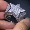 Luxo grande estrela hiphop anel pavimentar configuração 5a zircon pedra branco ouro cheio festa de casamento anéis para homem aniversário jóias262b