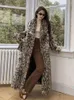 Women's Fur Faux Leopard Print Coat Women Commuting Lace Up Integrated Long Knee Length Environmentally Friendly Autumn Winte