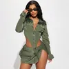 Two Piece Dress Bright Woven Shirt Collar Single Breasted Long Sleeved Jumpsuit Irregular Pocket Skirt Special WorkWear Two-piece Set