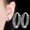 Orecchini a cerchio all'ingrosso S925 gioielli di moda da donna in argento sterling Orecchino semplice rotondo alla moda nero tailandese nero di alta qualità