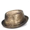 Bérets en cuir steampunk chapeau homme fedora gold porc tarte plate plate for gentleman bowler gambler cosplay taille m l