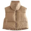 Women's Vest Winter Warm Cotton Padded Puffer Crop Waistcoat Stand Collar Double Sided Lightweight Puffers Sleeveless Parkas Jacket 231218