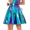 Skirts Summer Sexy Laser High Waist Mini PU Leather Skirt Club Party Dance Shiny Holographic Skirts Harajuku JK Metallic Pleated Skirts 231216