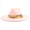 9.5cm Wide Brim Suede Top Hat for Women Colorful Bohemian Style Jazz Fedora Hats Party Wedding Church Panama Felt Cap