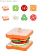 Yuva istifleme oyuncakları Montessori oyuncakları 3 yıllık ahşap burger çocuklar için oyun yemek eğitimi öğrenme motor beceri oyuncak q231218
