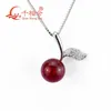 Hängselhalsband Fashion Cherry Pendant med konstgjord röd rubinbollform 925 SLIVER Kedjan halsband för smyckespresent 231218