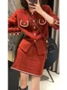 Zweiteiliges Kleid 2023 Herbst Winter Gestrickte Sets Büro Dame Langarm Strickjacke Pullover Hohe Taille Rock Anzug frauen 231218