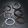 Link pulseiras pulseira de couro masculino simples artesanal tecelagem multi-camada retro moda seis peças onda simiia charme para homem