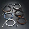 Braccialetti a maglie Bracciale in pelle da uomo Semplice tessitura fatta a mano Multistrato Moda retrò a sei pezzi Onda Simiia Fascino per uomo