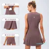 LU Conjoined Tennis Skirt Yoga Fitness Dress Brocade Naked Breathable Anti -light Casual Golf Sports Short Skirt Two-piece Suit