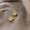 Boucles d'oreilles Style coréen en perles d'abeille pour femmes, petites boucles d'oreilles élégantes exquises pour dames, bijoux cadeaux d'anniversaire pour fête de mariage