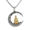 Collane con ciondolo CHUANGCHENG Collana religiosa in acciaio inossidabile placcato oro da uomo Buddista tibetano Bodhisattva Accessori a catena