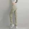 Jeans pour femmes 2023 Y2K Girl Brodé Splash-Ink Mode Streetwear américain Lâche Droite Pantalon Rétro Funny Ins