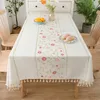 Pano de mesa de alta qualidade luxo casa cozinha algodão linho flor borla grosso retangular el casamento jantar capa