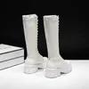 Winter Long Boot Shoes Women White Lace Up Zip Height Increasing Pu Leather Shoes Plush Botas Mujer