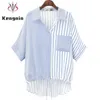 Tops 2021 Women's Summer Blouse Patchwork Color Striped Lady Shirts Asymmetrical Plus Size 5XL Women Blouse Loose Female Tops KE1625