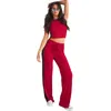 Pantalon de deux pièces pour femmes gotola femmes mode décontractée sans manches col rond haut court élastique fil long couleur correspondant deux pièces ensemble femme