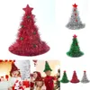 Novos suprimentos de brinquedos de Natal Chapéus de árvore de Natal Chapéu de seda de chuva de tecido para adultos e crianças Chapéu de Papai Noel engraçado com enfeites de Natal Fantasia de festa de Natal Decoração de ano novo