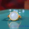 Cluster Rings White Jade Gemstones Gemstone Gift Charms Talismans 925 Silver Luxury Jewelry Adjustable Ring Women Gifts Fashion Natural