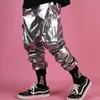 Pantalones para hombre Hombres Streetwear Hip Hop Punk Plata Cuero Masculino Brillante Metálico Pantalón Personalidad Harem Multi Bolsillo Cargo Ropa 231218