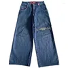 Jeans da donna Streetwear JNCO Y2K Harajuku Uomo Donna Hip Hop Grafica Retro Blu Baggy Denim Pantaloni Goth Pantaloni larghi a vita alta