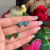 Stud Earrings Exquisite Inlaid With Sea Blue Zircon Heart For Women Fashion Gold Color Engagement Wedding Jewelry