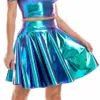 Skirts Summer Sexy Laser High Waist Mini PU Leather Skirt Club Party Dance Shiny Holographic Skirts Harajuku JK Metallic Pleated Skirts 231216