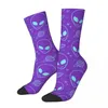 Men's Socks Funny Purple Alien Basketball Polyester Middle Tube For Unisex Non-slip