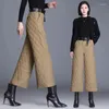 Women's Pants Autumn Cotton For Snow Outerwear Winter High Waist Thick Casual Feet Wide Leg Trousers Warm Outdoor