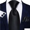 Corbatas para el cuello Corbatas para el cuello Hitie Blue Business Sólido 100% Seda Corbata para hombre Corbata 85 cm para hombres Boda de lujo formal Gravata de alta calidad 23121 Dhgal