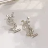 Fashion 18K Gold Silver Plated Austrian Crystal Alphabet Letter Stud Earrings for Women European Popular Designer Earrings Luxurious Earrings Jewelry Gift